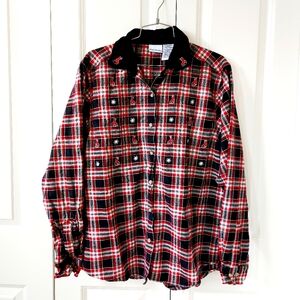 Ice Skates‎ & Snow on Plaid Christmas Button Up Shirt XL 16/18 Bobbie Brooks y2k